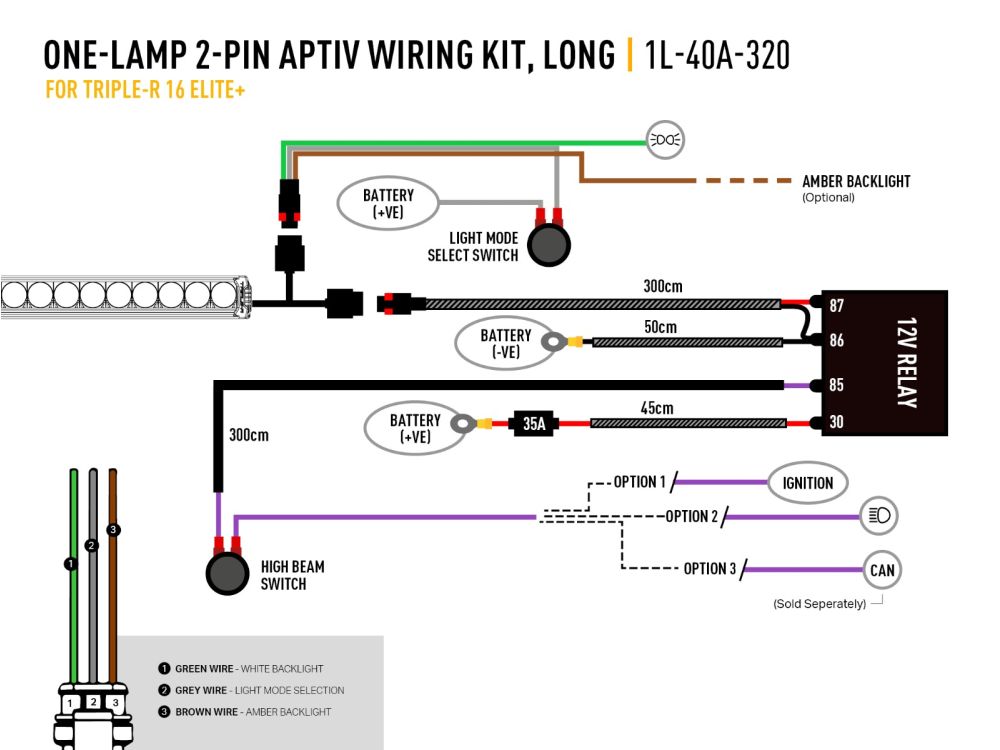 Lazerlamps: One-Lamp Harness Kit (2-Pin, Aptiv, 12V)