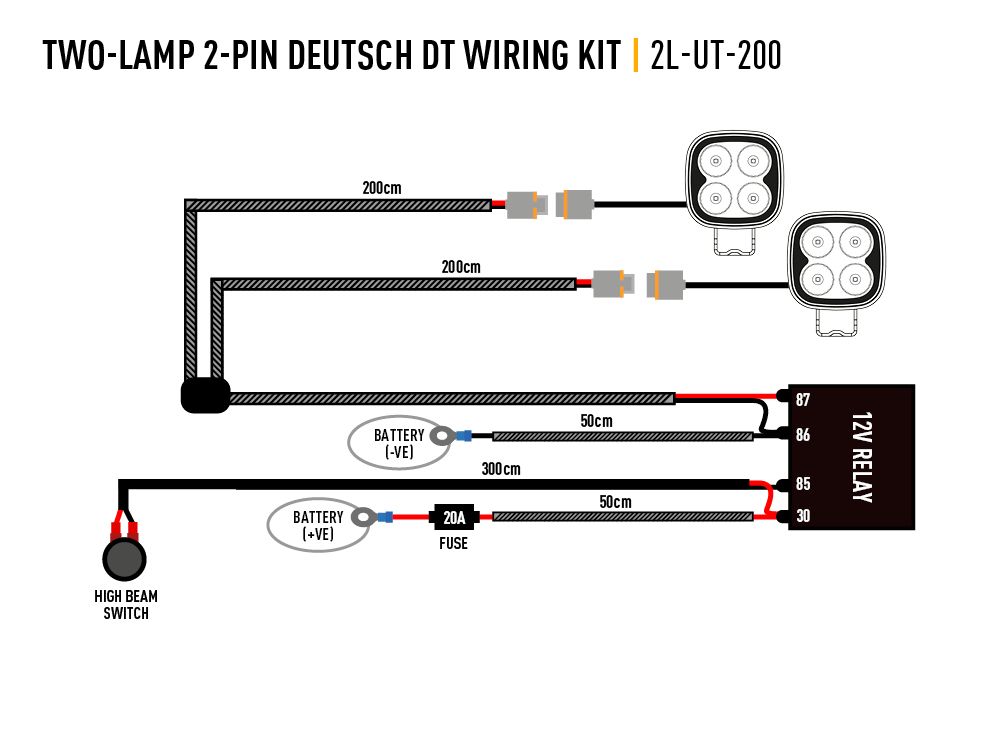 Two-Lamp Wiring Kit (2 Pin, Deutsch DT, 12V)