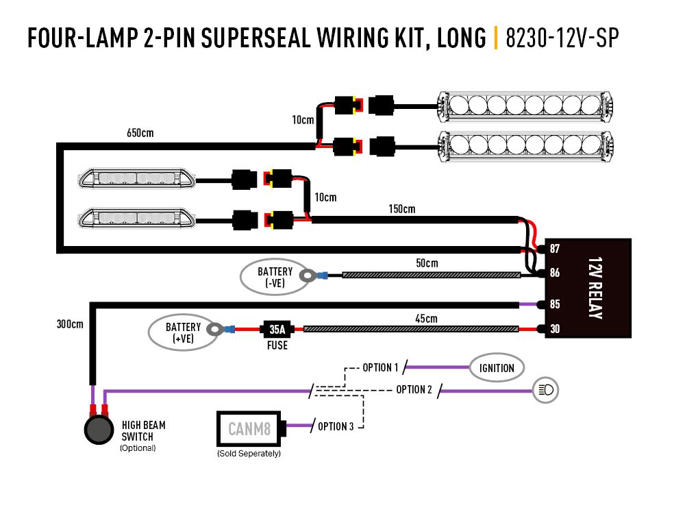 Four-Lamp Wiring Kit with Splice (2-Pin, Superseal, 12V)