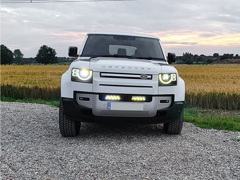 Defender 75 W LED-koplamp met dimlicht en dimlicht, dagrijverlichting, LED- projector, vervanging voor Defender RHD 90, 110, 2 stuks per kit (zilver Defender 75 W LED-koplamp met dimlicht en dimlicht, dagrijverlichting, LED- projector, vervanging voor Defender RHD 90, 110, 2 stuks per kit (zilver